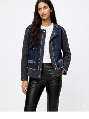 Comme USA Dark Denim Look Frayed-Edge Moto Style Jacket